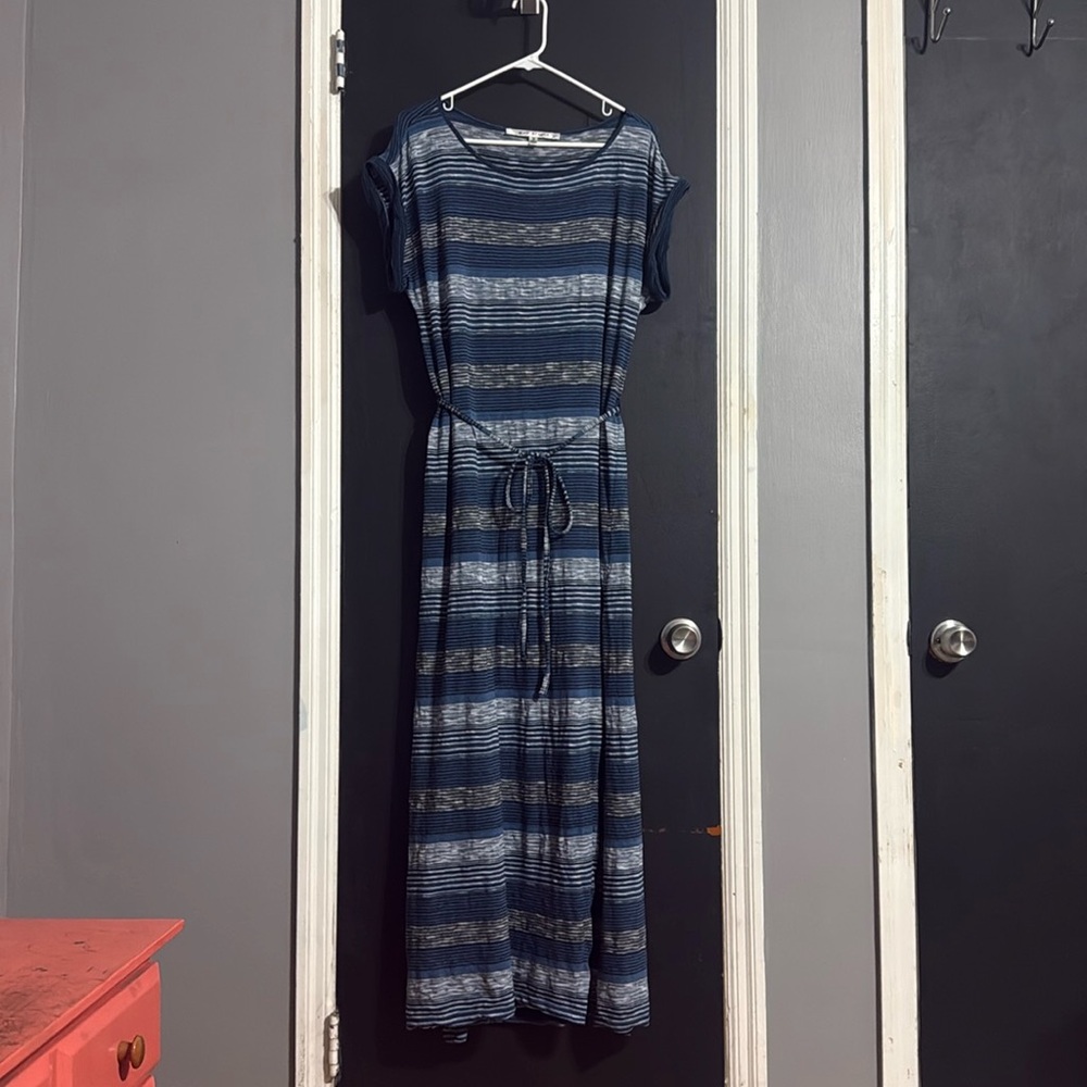 Max Studio Striped Cotton Maxi Stretch Dress w/ Belt and Side Slits Size: M